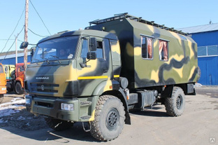 Полноприводный КамАЗ с фургоном предназначен для преодоления труднопроходимых территория к месту охотничества и рыболовства. 