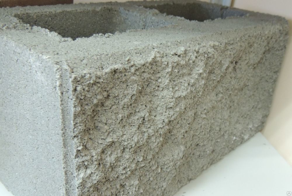Блок стеновой рваный камень рядный 2-х пустотный серый 390х190х190