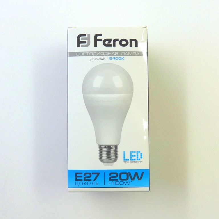 Лампа светодиодная LED 20вт А60 холодная 230в Feron