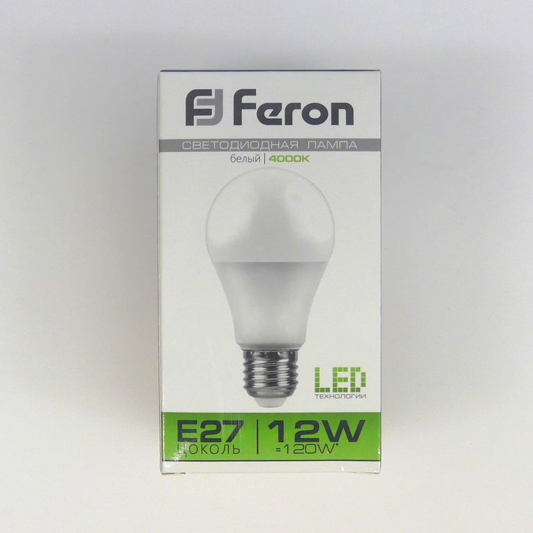 Лампа светодиодная LED 12вт белая Е27 A60 Feron