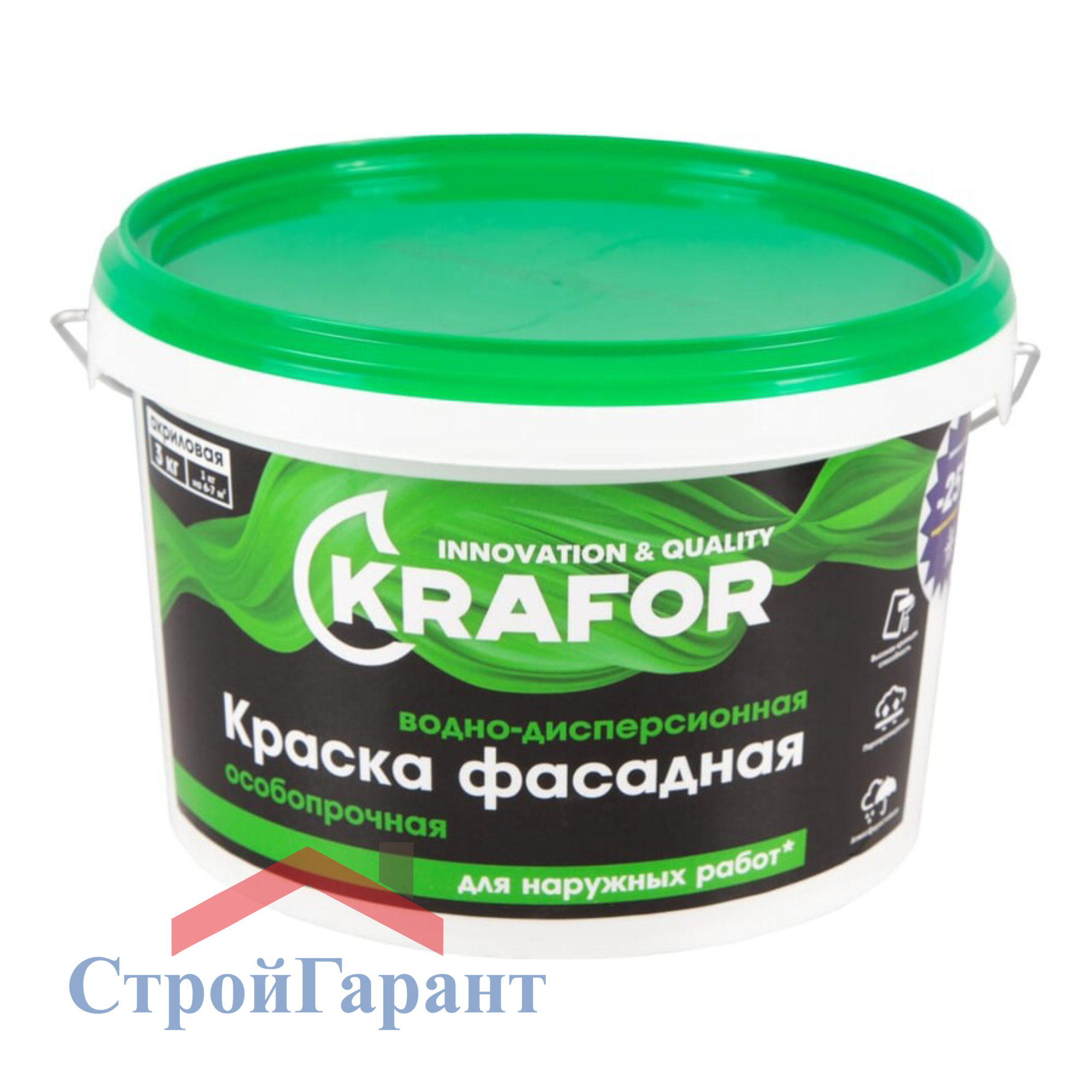 Краска водно - дисперсная фасадная особопрочная Krafor, 3 кг