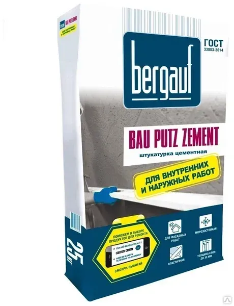 Штукатурка цементная фасадная Bau Putz Zement 25 кг Bergauf 1/56