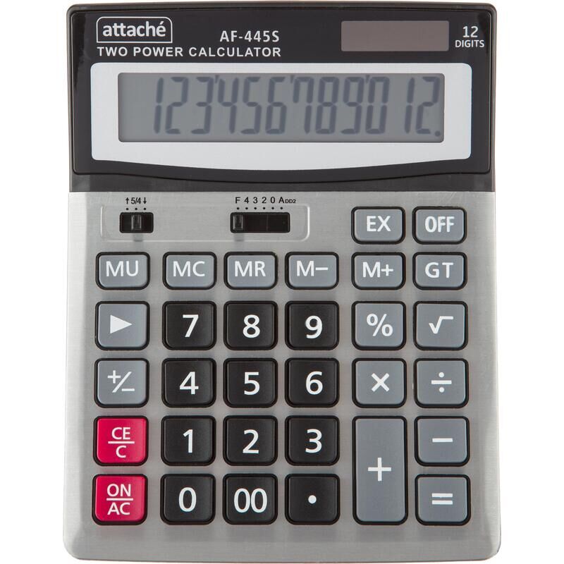 Калькулятор настольный Attache AF-445S 12-разрядный серый/черный 190x147x41 мм