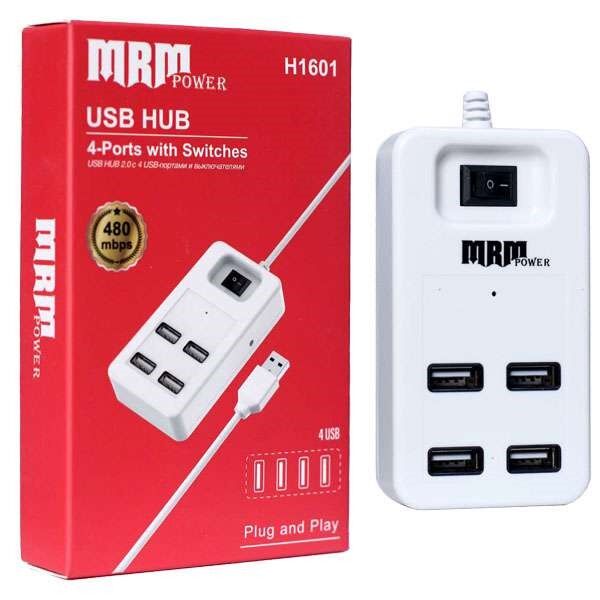 USB-разветвитель (Хаб) H1601 4USB Ports 3.0 с переключателем (White)