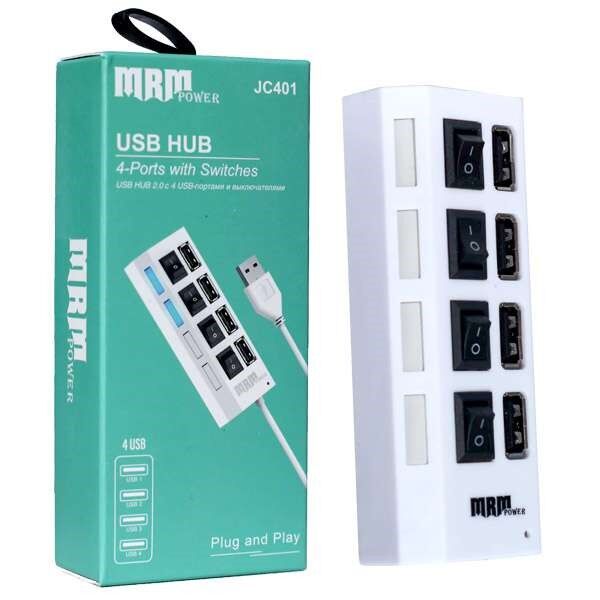 USB-разветвитель (Хаб) JC401 4USB Ports 2.0 с переключателем (White)