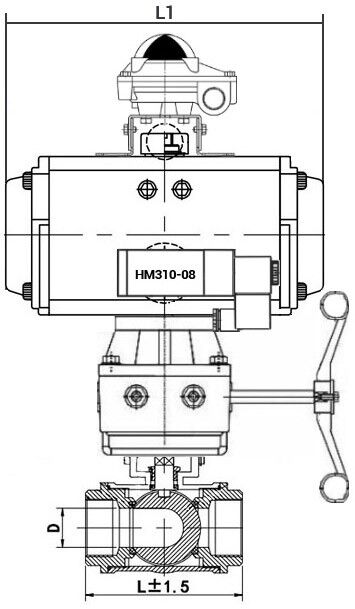 Кран шаровой нержавеющий 3-ходовой L-тип стандартнопроходной DN.ru RP.SS316.200.MM.010-ISO Ду20 Ру63 SS316 D160-08369 4