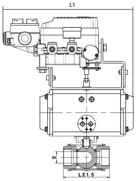 Кран шаровой нержавеющий 3-ходовой T-тип стандартнопроходной DN.ru RP.SS316.200.MM.010-ISO Ду15 Ру63 SS316 D160-08544 5