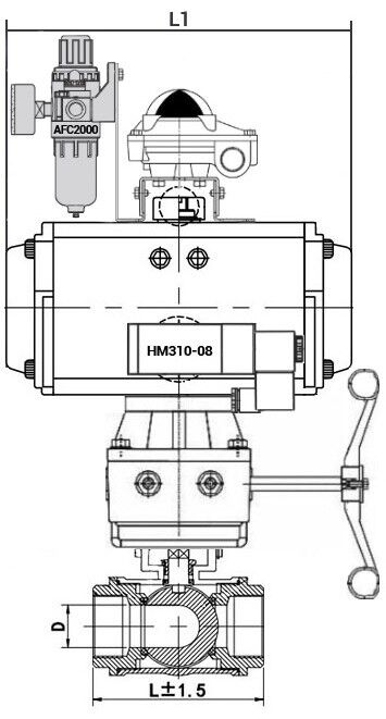 Кран шаровой нержавеющий 3-ходовой L-тип стандартнопроходной DN.ru RP.SS316.200.MM.010-ISO Ду32 Ру63 SS316 D160-11079 4
