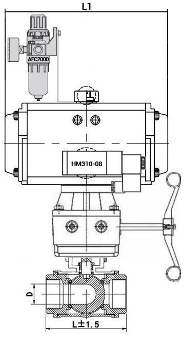 Кран шаровой нержавеющий 3-ходовой T-тип стандартнопроходной DN.ru RP.SS316.200.MM.010-ISO Ду20 Ру63 SS316 D160-11225 4