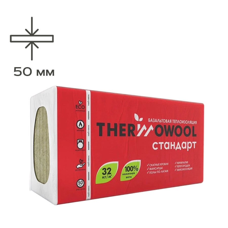 Минеральная вата ИЗОМИН ThermoWool Стандарт 5см 1200х600 (упак. 5,76м2/0,288м3)