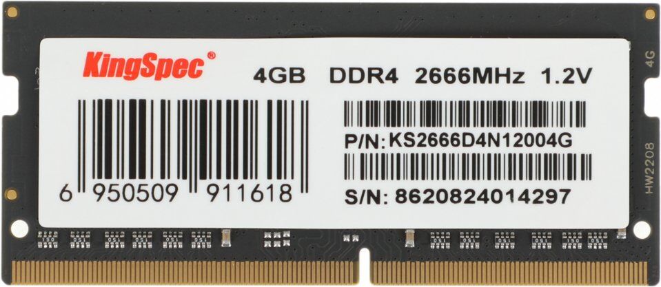 Оперативная память Patriot DDR4 4Gb 2666MHz Kingspec KS2666D4N12004G RTL PC4-21300 SO-DIMM 260-pin 1.35В Ret