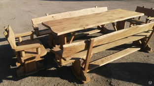 Набор мебели из массива дуба: стол, 2 лавки и 2 кресла, длина стола и лавок варьируется от 1,5 до 3 метров. #1