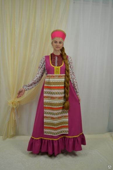 Русский народный костюм с фартуком фуксия