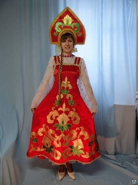 Русский народный костюм Городецкий женский аппликация красный