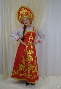 Русский народный костюм Русь аппликация красный женский 