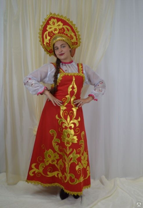Русский народный костюм Русь аппликация красный женский