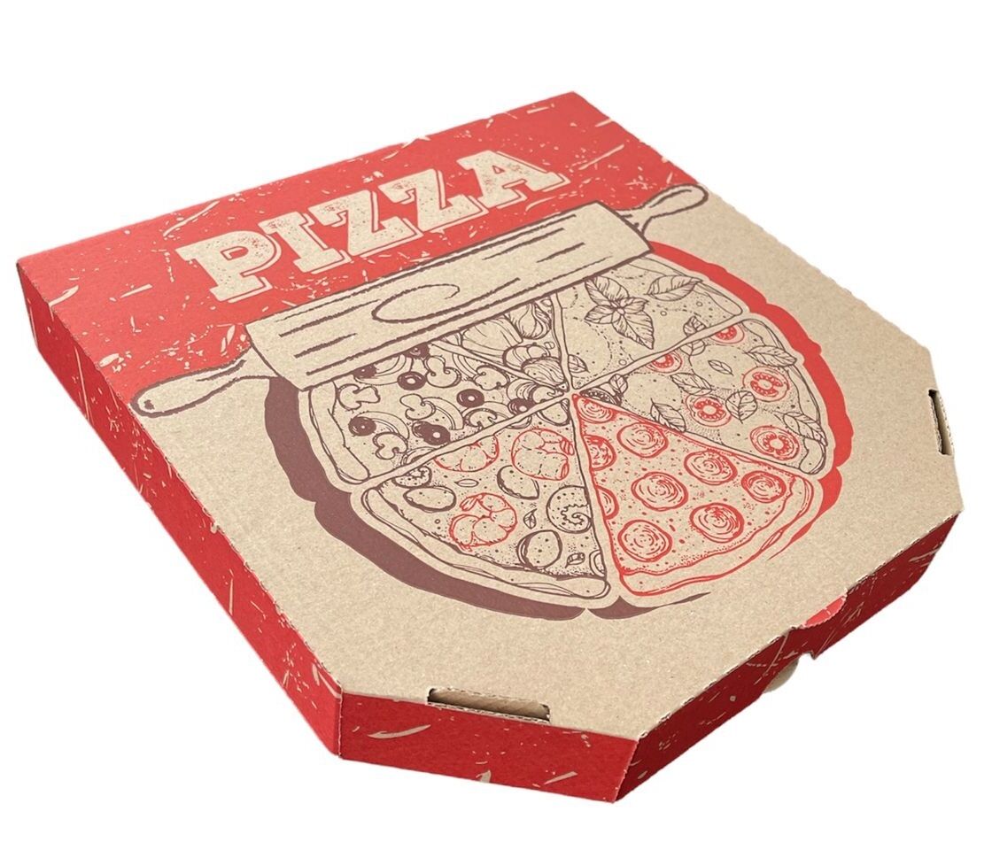 Коробка для пиццы 31х31х4,5 см Бурая с рисунком "Скалка"