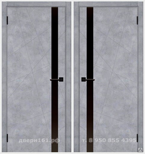 Тоскана бетон серый чёрное стекло межкомнатная дверь покрытие экошпон. Производство Россия. #1