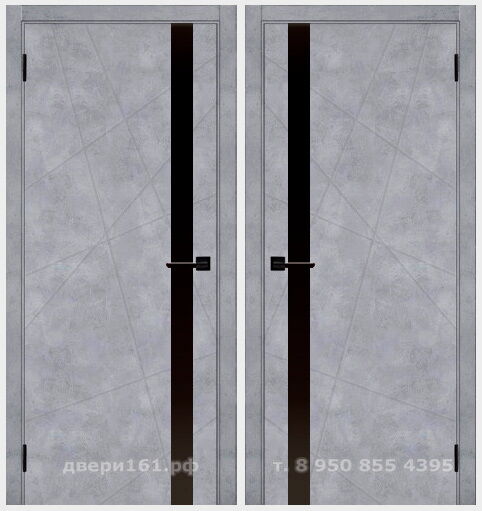 Тоскана бетон серый чёрное стекло межкомнатная дверь покрытие экошпон. Производство Россия.