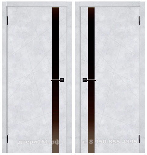 Тоскана бетон снежный / чёрное стекло межкомнатная дверь покрытие экошпон. Производство Россия.