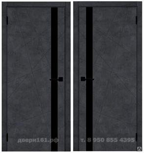 Тоскана бетон графит чёрное стекло межкомнатная дверь покрытие экошпон. Производство Россия. #1
