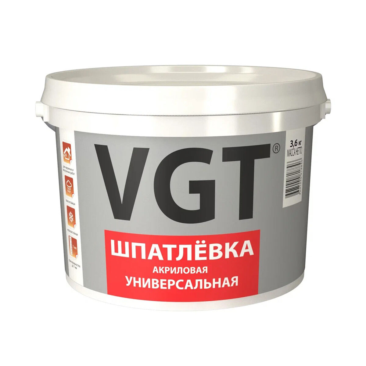 Шпатлевка для наружных и внутренних работ влагостойкая 3,6 кг VGT