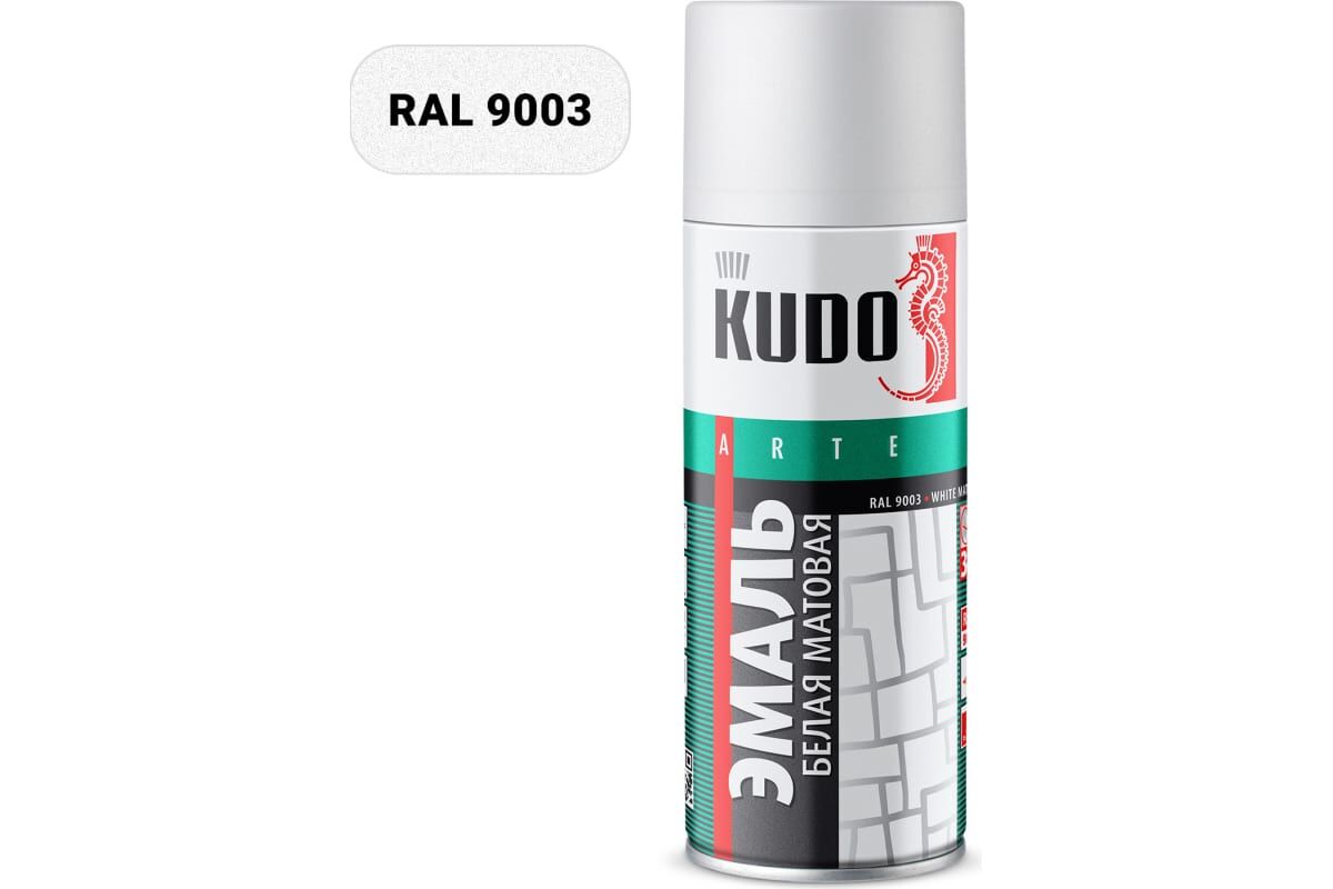 Аэрозольная краска KUDO алкидная универсальная матовая белая KU-1101