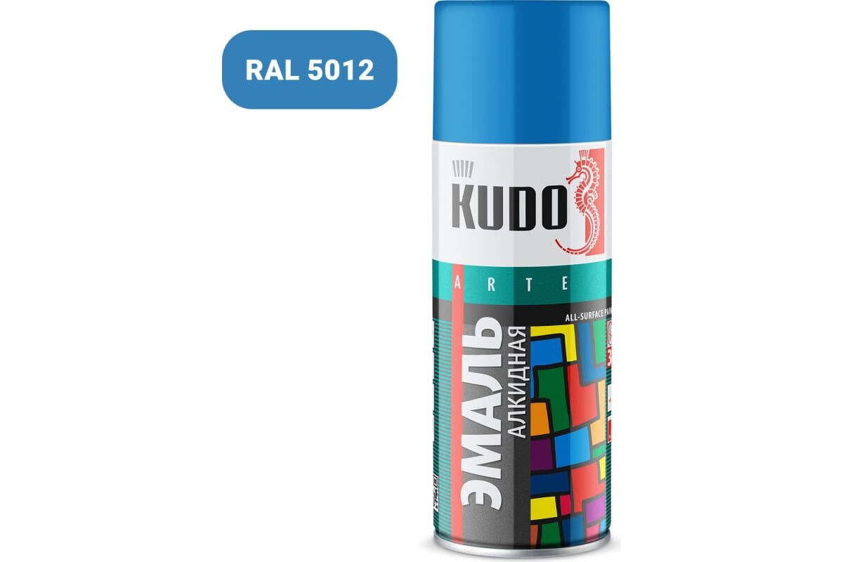Аэрозольная краска KUDO алкидная универсальная глянцевая голубая KU-1010