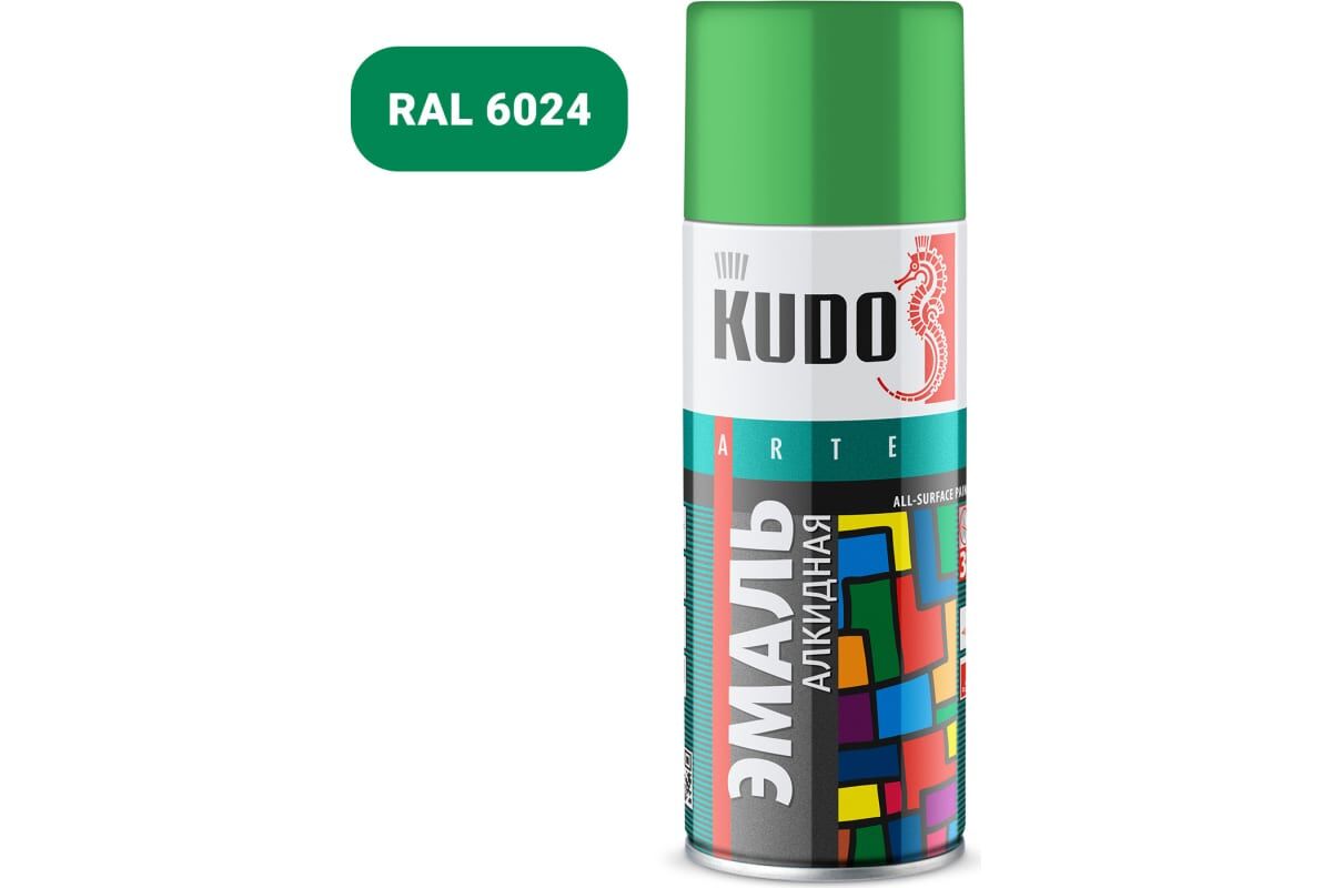 Аэрозольная краска KUDO алкидная универсальная глянцевая светло-зеленая KU-1006