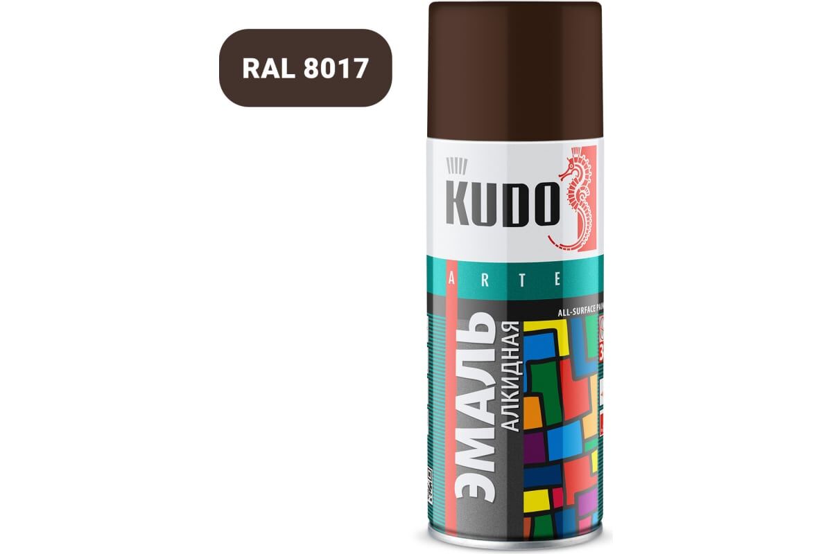 Аэрозольная краска KUDO алкидная универсальная глянцевая коричневая KU-1012