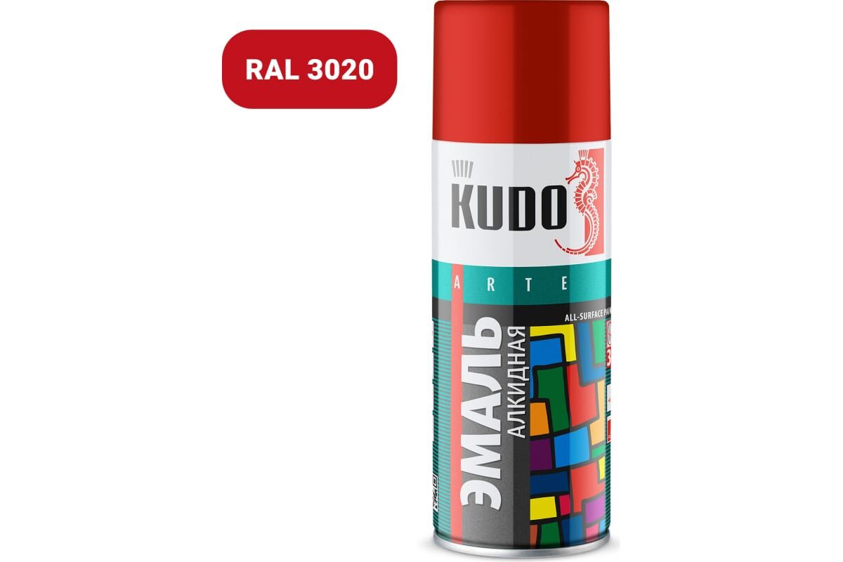 Аэрозольная краска KUDO алкидная универсальная глянцевая красная KU-1003