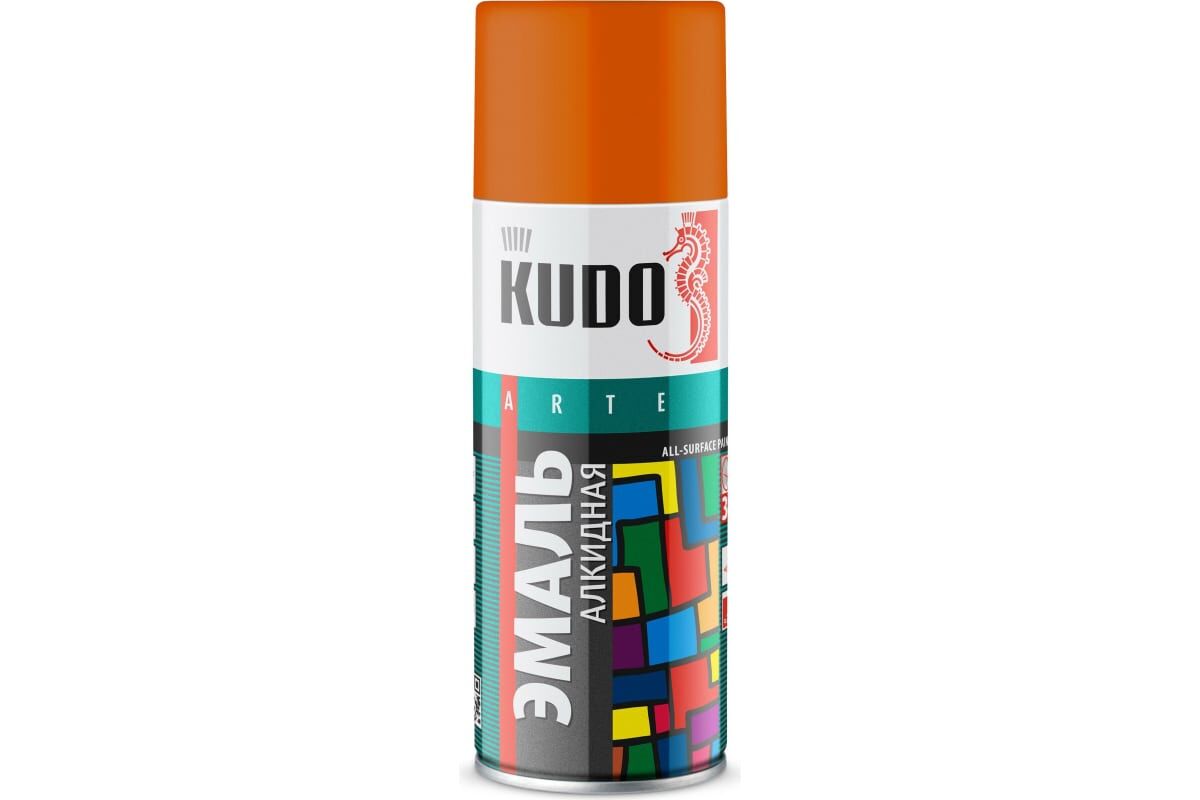 Аэрозольная краска KUDO алкидная универсальная глянцевая оранжевая KU-1019