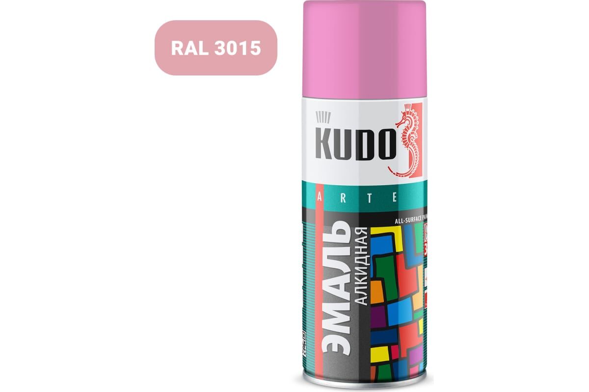 Аэрозольная краска KUDO алкидная универсальная глянцевая розовая KU-1014