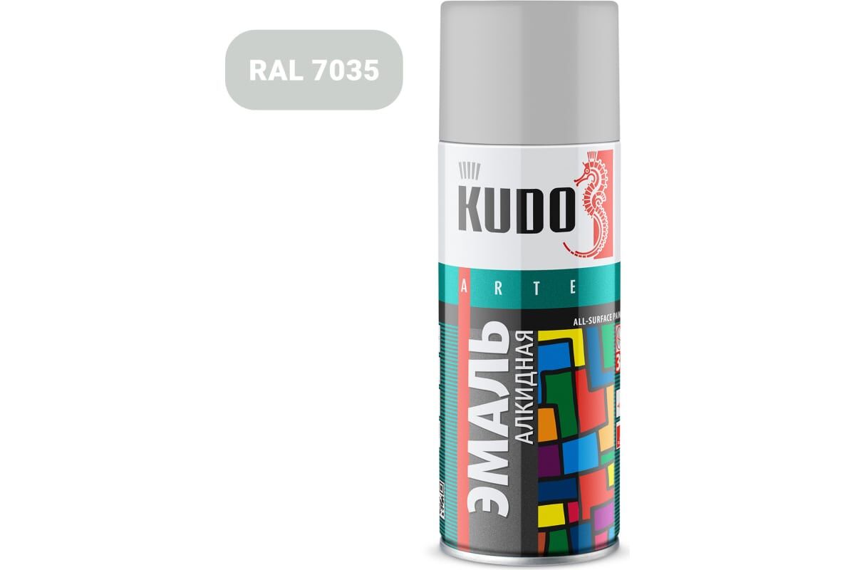 Аэрозольная краска KUDO алкидная универсальная глянцевая светло-серая KU-1017
