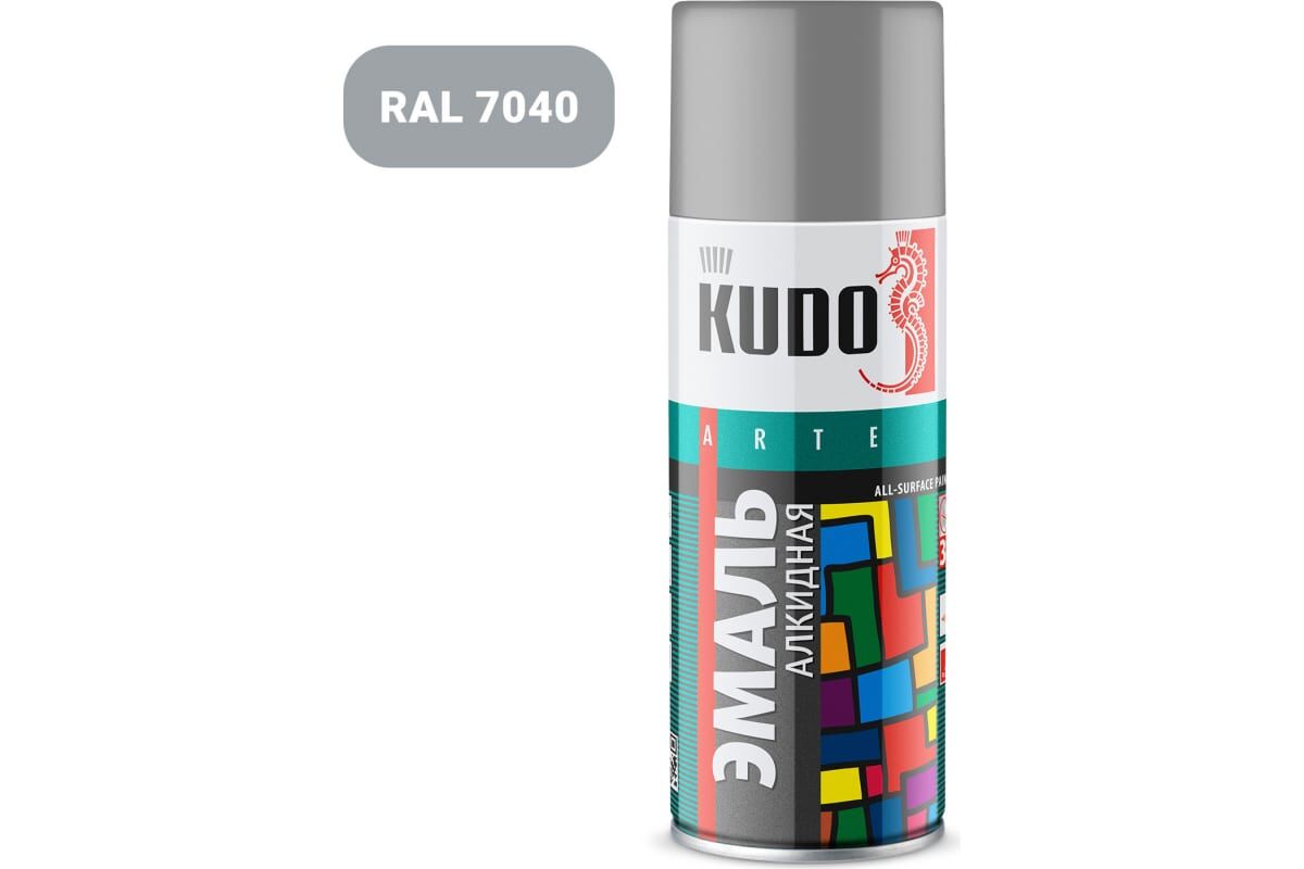 Аэрозольная краска KUDO алкидная универсальная глянцевая серая KU-1018