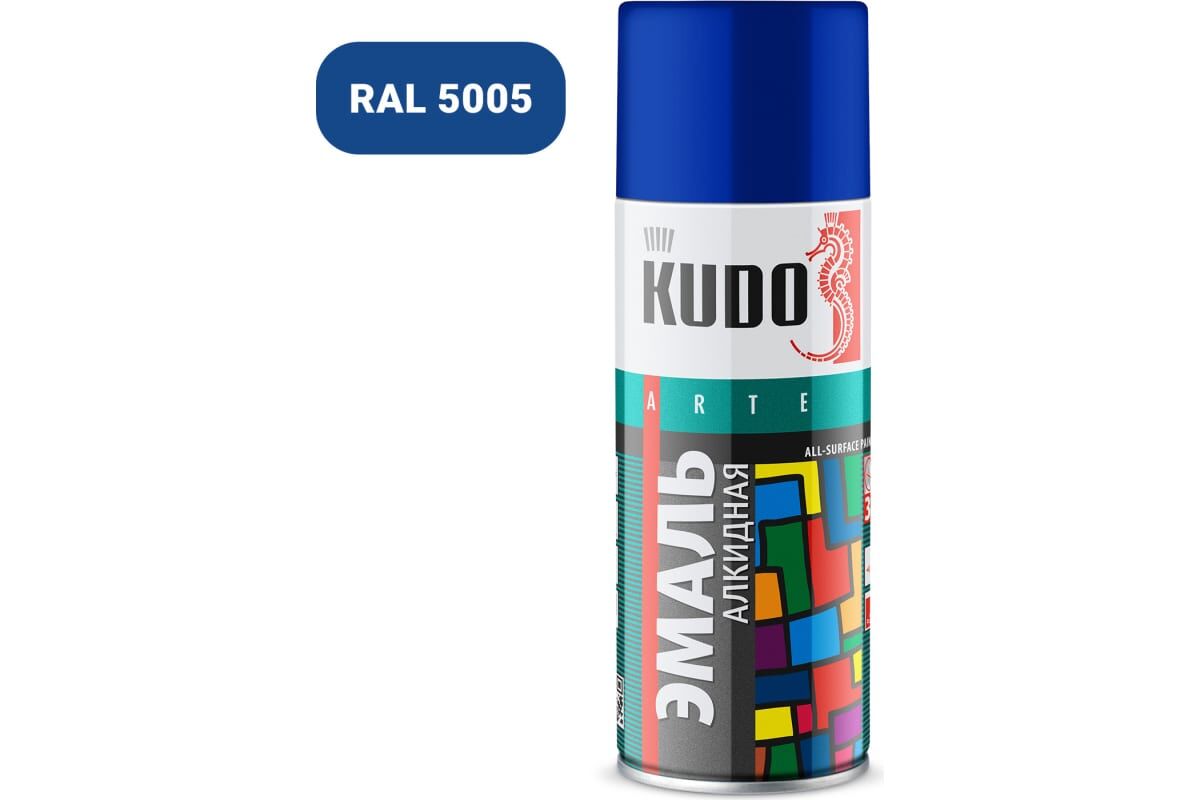 Аэрозольная краска KUDO алкидная универсальная глянцевая синяя KU-1011