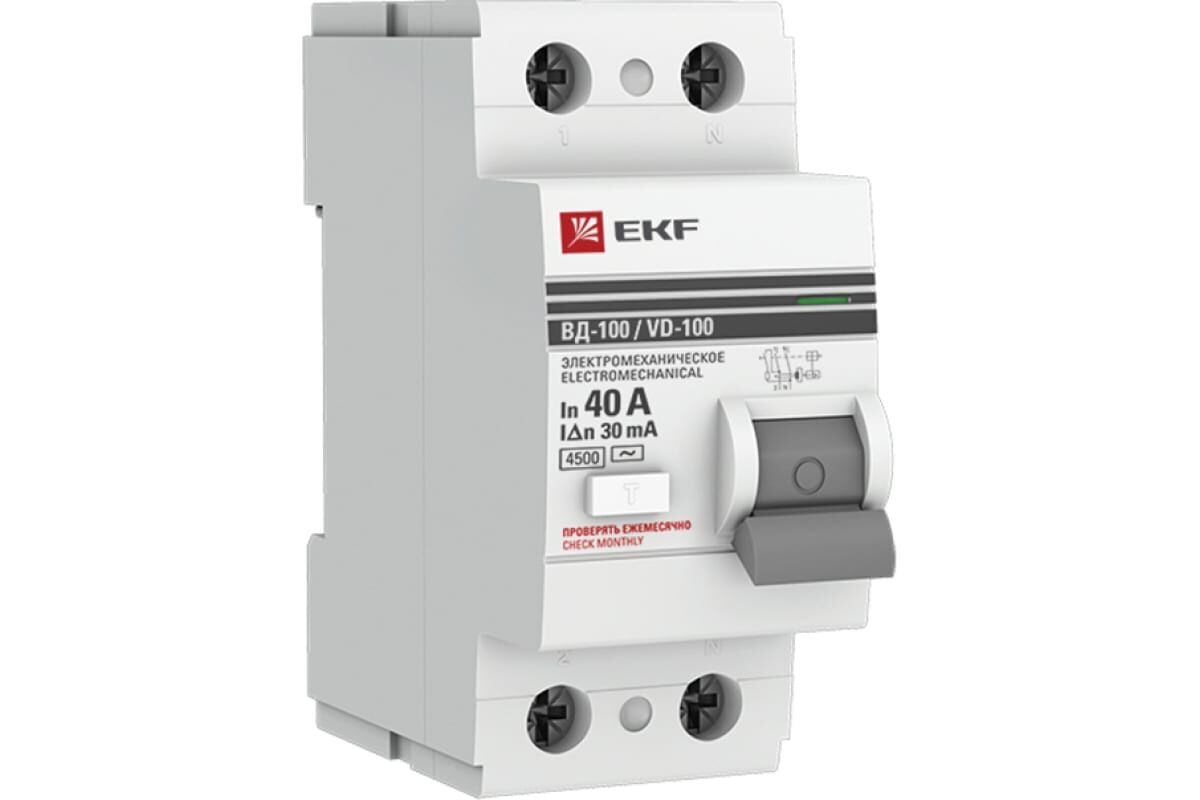 Выключатель дифференциального тока (УЗО) 2п 40А 30мА тип AC ВД-100 (электромех.) PROxima EKF 1