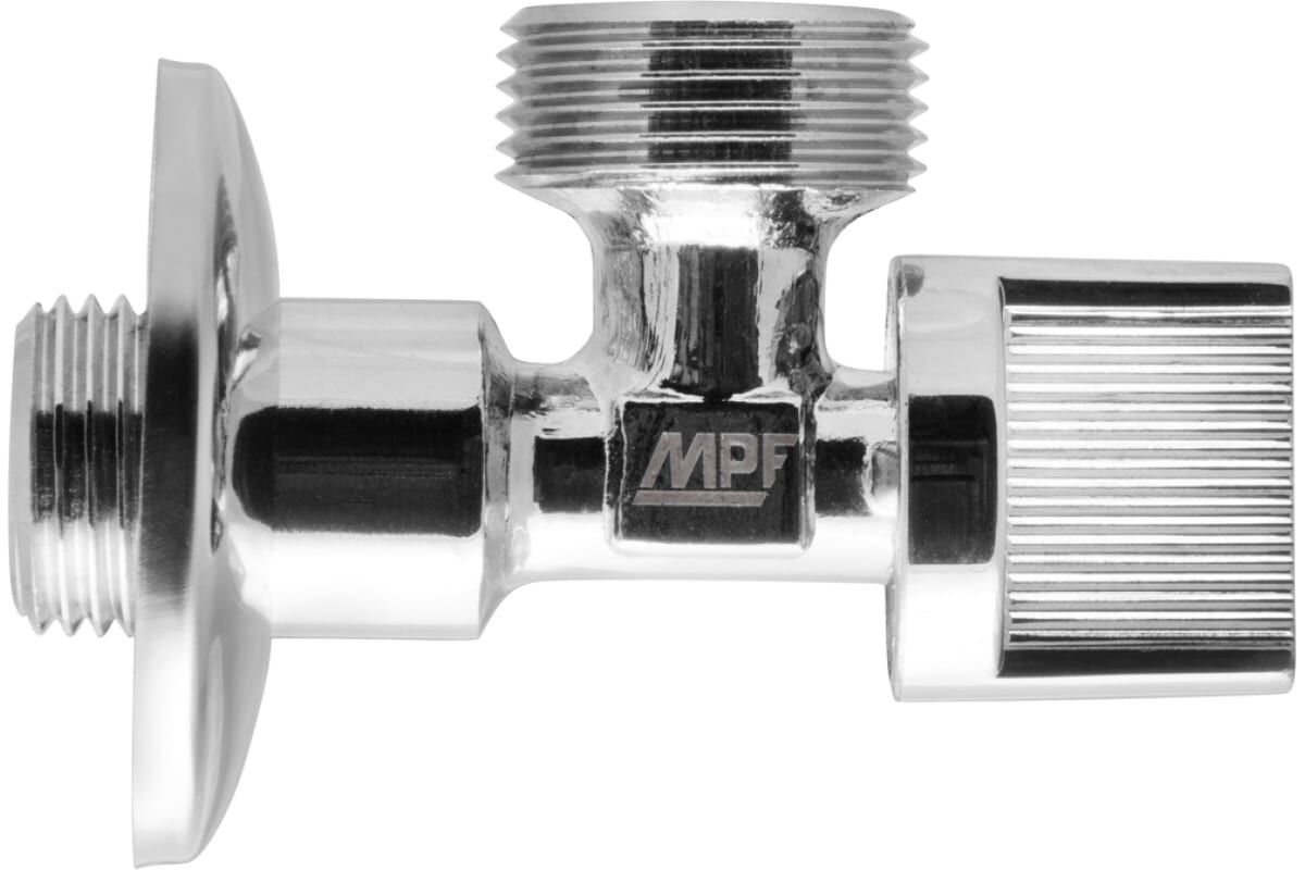 Кран шаровой угловой для бытовой техники с отражателем 1/2"х3/4" н/н (хром, флажок сбоку) LIGHT, MasterProf