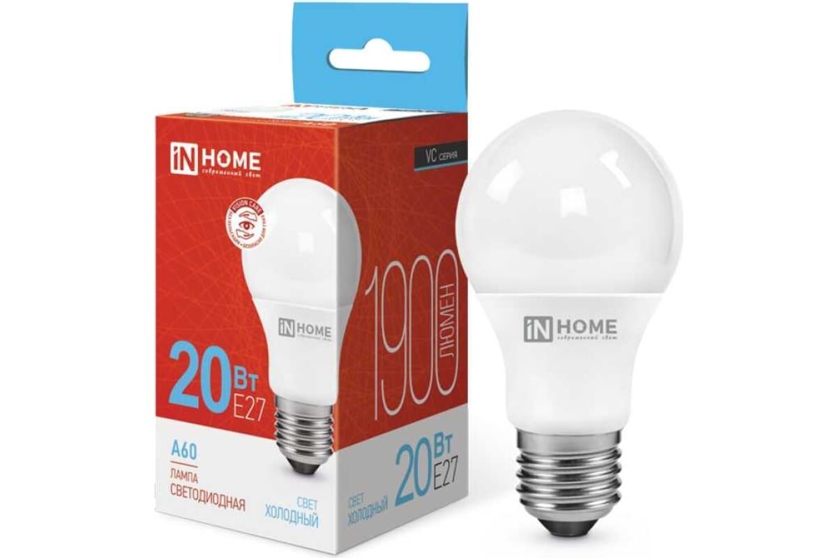 Лампа светодиодная LED-A60-VC 20Вт грушевидная 6500К холод. белый E27 1900лм 230В IN HOME 4690612020310