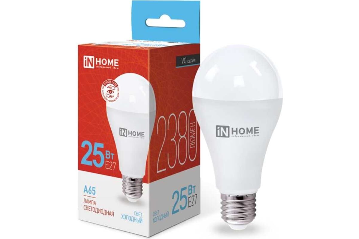 Лампа светодиодная LED-A65-VC 25Вт грушевидная 6500К холод. белый E27 2380лм 230В IN HOME 4690612024103