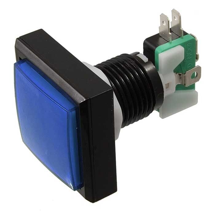 Кнопка GMSI квадратная RUICHI 2B-S с LED подсветкой 12 В, 5 А, 30 мОм, 250 В, NO (NC) +NC (NO), синяя
