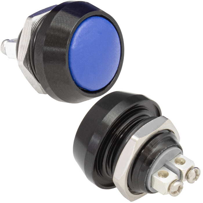Кнопка антивандальная без подсветки RUICHI GQ12B-10/B/Bl/N, 1NO, ОFF-(ON) без фиксации, пос. диаметр 12 мм, контакты 2S