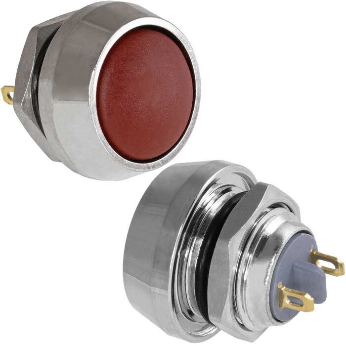 Кнопка антивандальная без подсветки RUICHI GQ12B-10/J/R/N, 1NO, ОFF-(ON) без фиксации, пос. диаметр 12 мм, контакты 2Pin