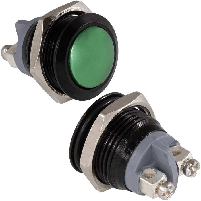 Кнопка антивандальная без подсветки RUICHI GQ16B-10/B/G/N, 1NO, ОFF-(ON) без фиксации, пос. диаметр 16 мм, контакты 2S