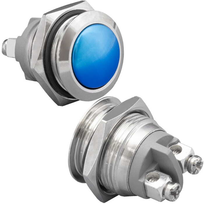 Кнопка антивандальная без подсветки RUICHI GQ16B-10/Bl/N, 1NO, ОFF-(ON) без фиксации, пос. диаметр 16 мм, контакты 2S