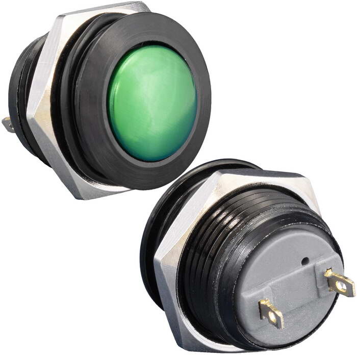 Кнопка антивандальная без подсветки RUICHI GQ16B-10/J/B/G/N, 1NO, ОFF-(ON) без фиксации, пос. диаметр 16 мм