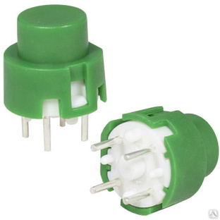 Миниатюрная кнопка без фиксации RUICHI TS4-2GN-0, 4 контакта, корпус зеленый круглый, кнопка зеленая цилиндрическая 