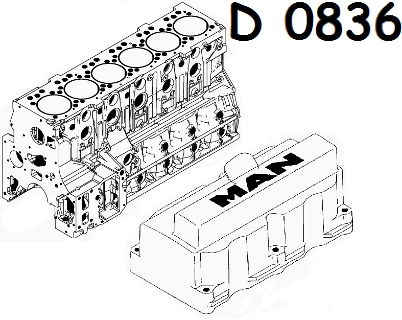 Блок двигателя Ман ТГЛ, ТГМ, D0836 LOH, LE, LF, LFL, LFG MAN 61011006508, 51011006234, 51011006266