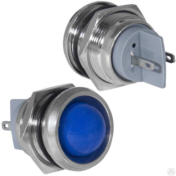Индикатор антивандальный RUICHI GQ22PR-B, цвет синий, точечный излучатель, 12-24 В, 15 мА, гибкие выводы