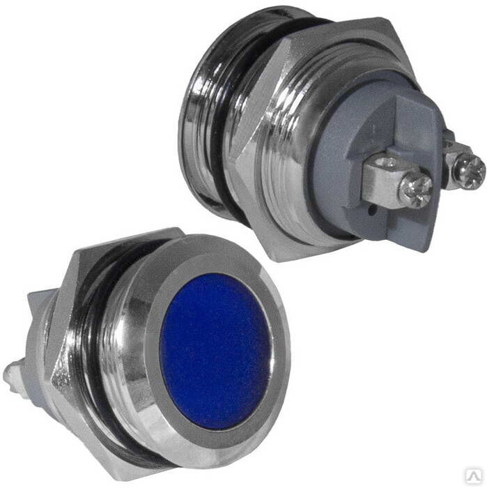 Индикатор антивандальный RUICHI GQ22SF-B, цвет синий, точечный излучатель, 12-24 В, 15 мА, гибкие выводы